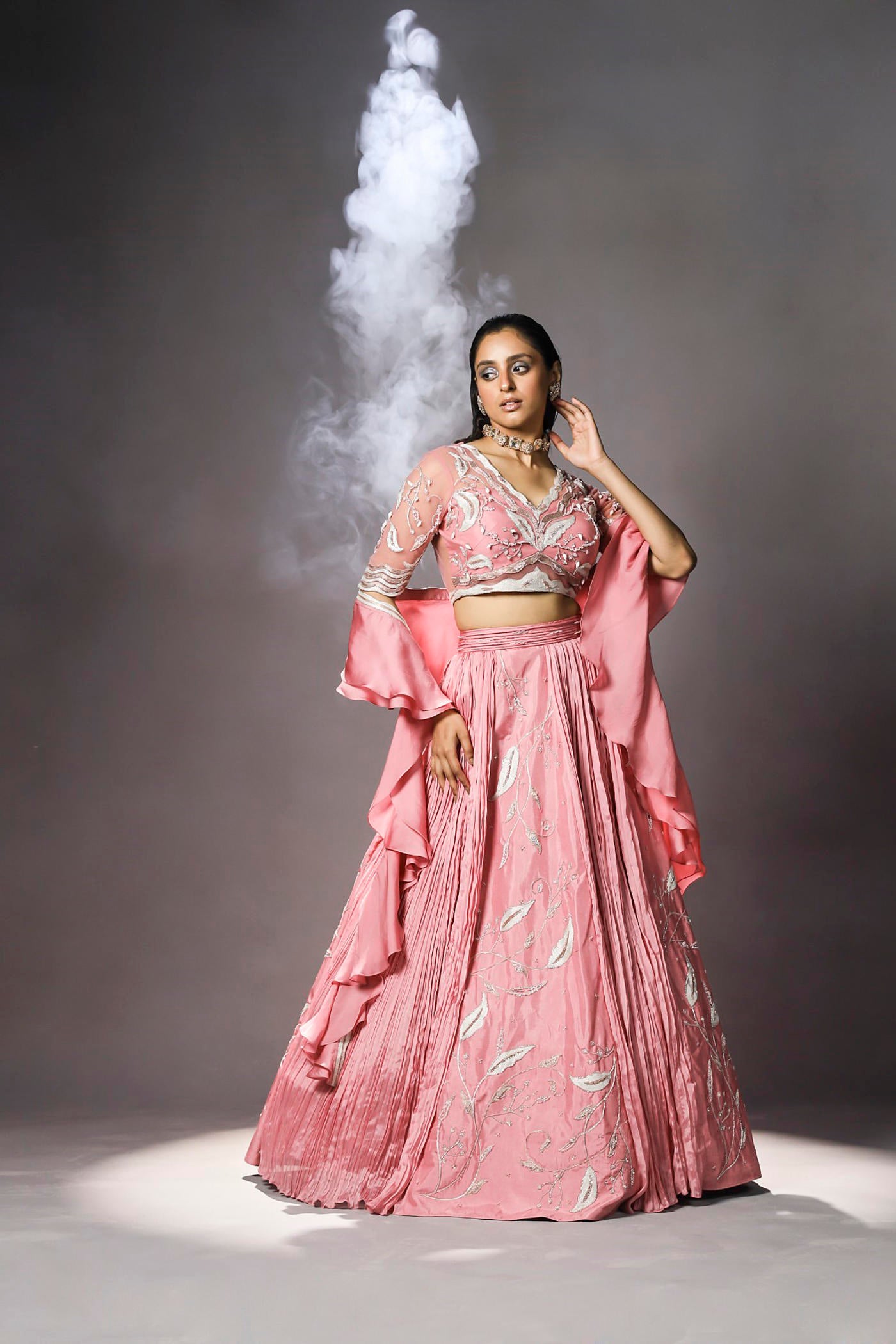 Cashmere rose pink multi panel lehenga set