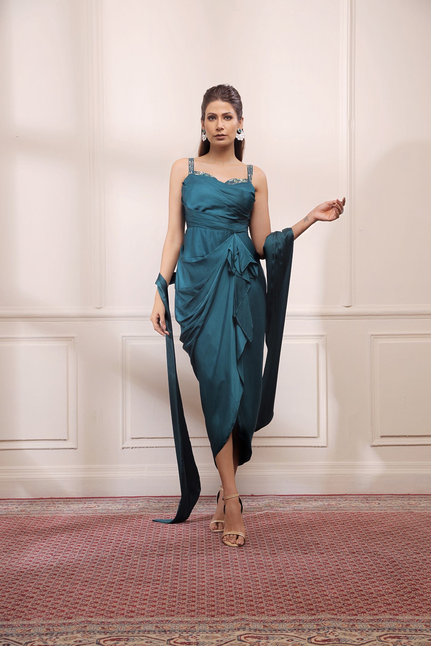 Jade green sharara set and embroidered belt