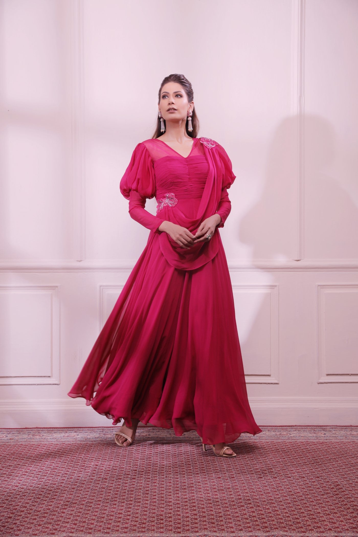 Pink sapphire draped jumpsuit