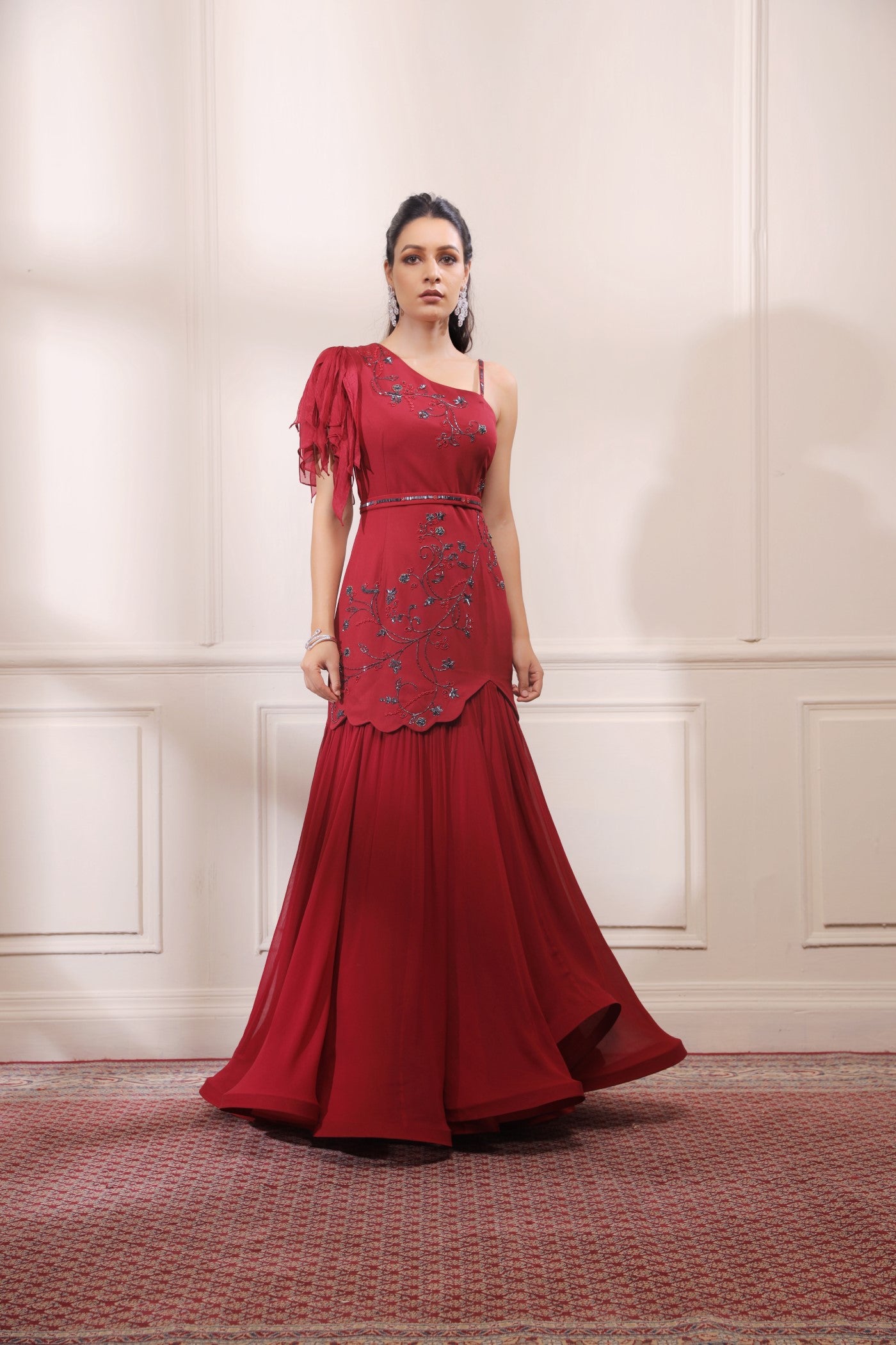 Ruby red fit and flare gown