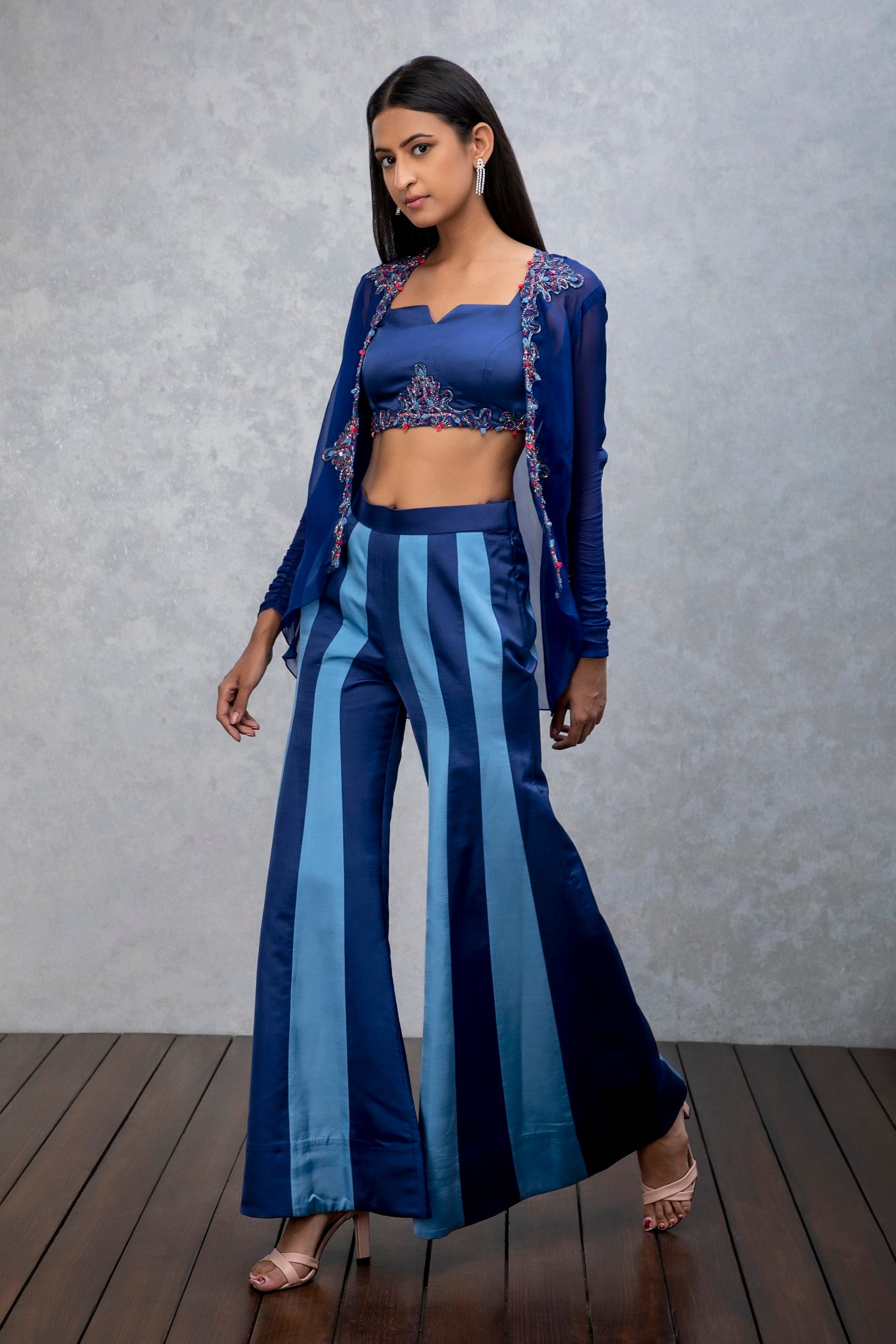 Tanzanite blue co ord pant set with organza jacket