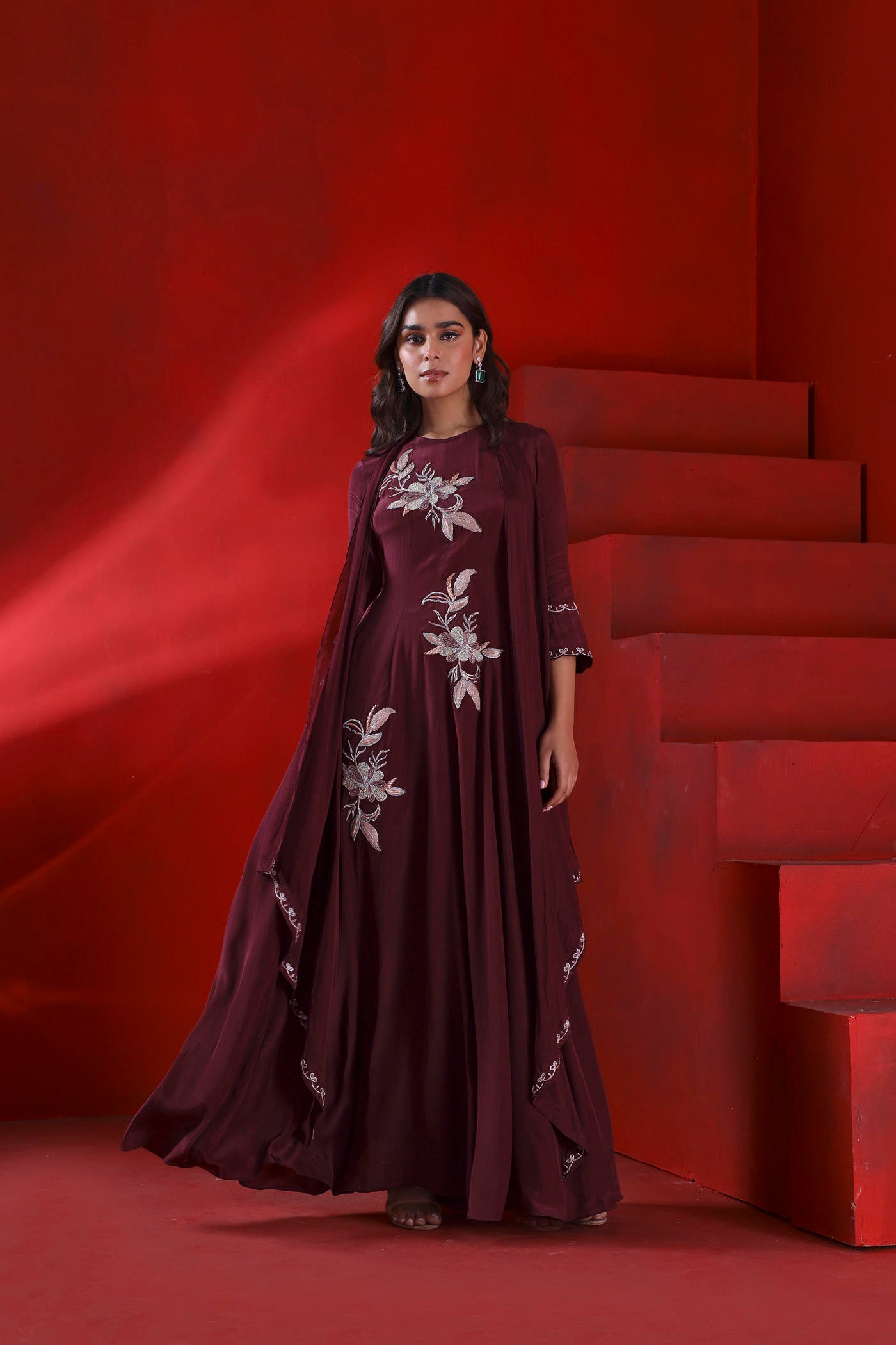 Mahagony wine embroidered anarkali set