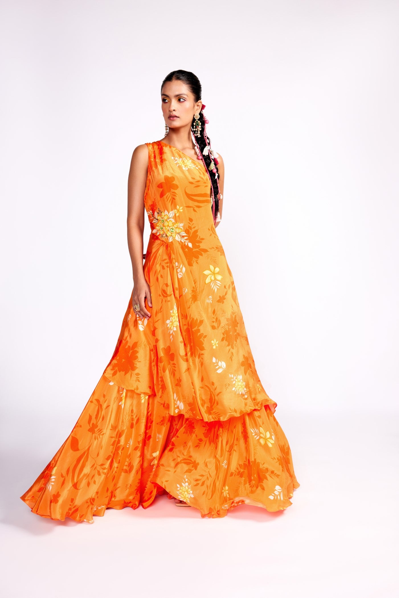 Tangerine orange one shoulder sharara set