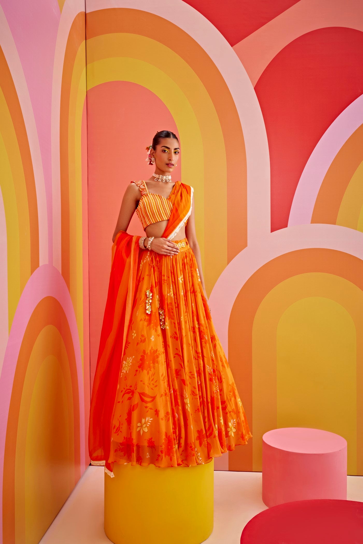Tangerine orange lehenga set