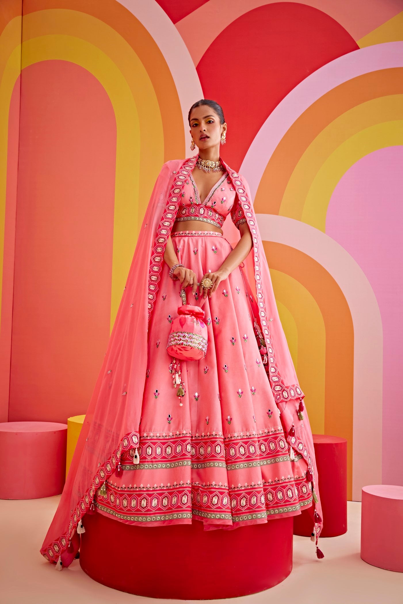 Flamingo pink embroidered lehenga set