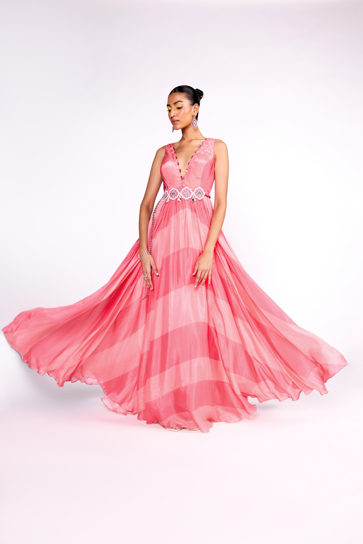 Pink color block anarkali gown