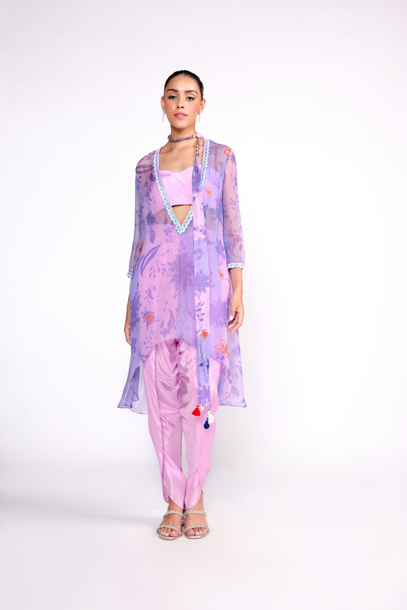 Lilac assymetric kurta set