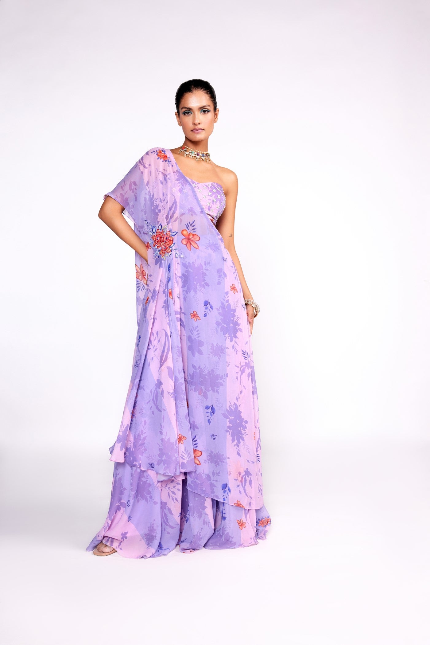 Lilac one shoulder sharara set