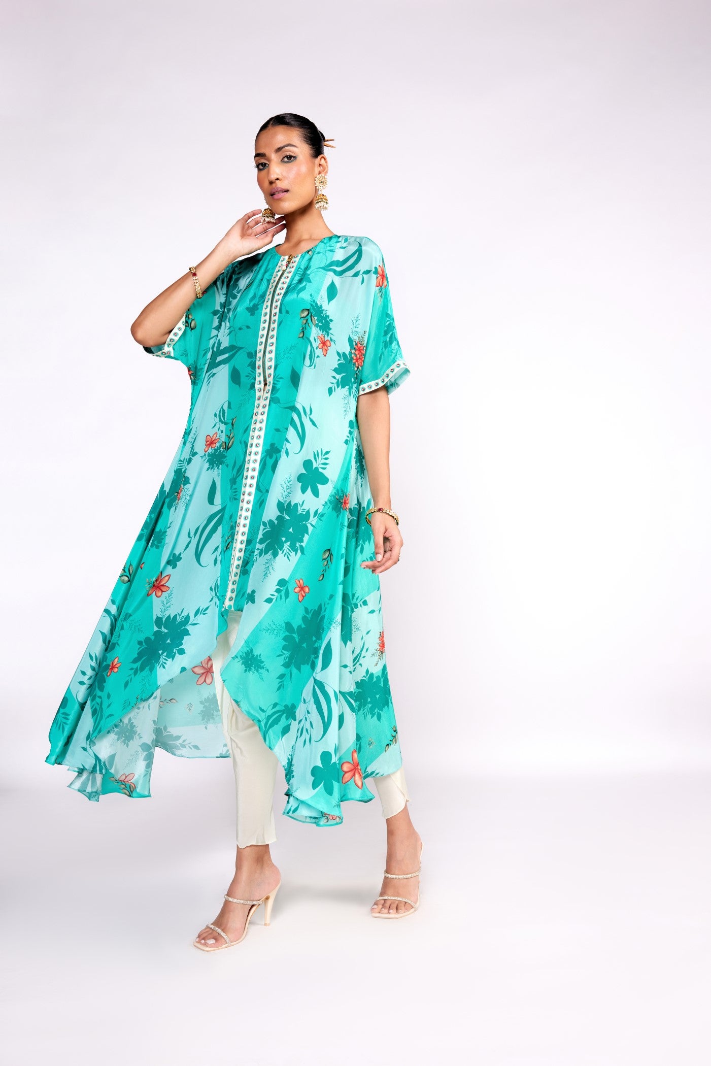 Aqua green kaftan kurta set