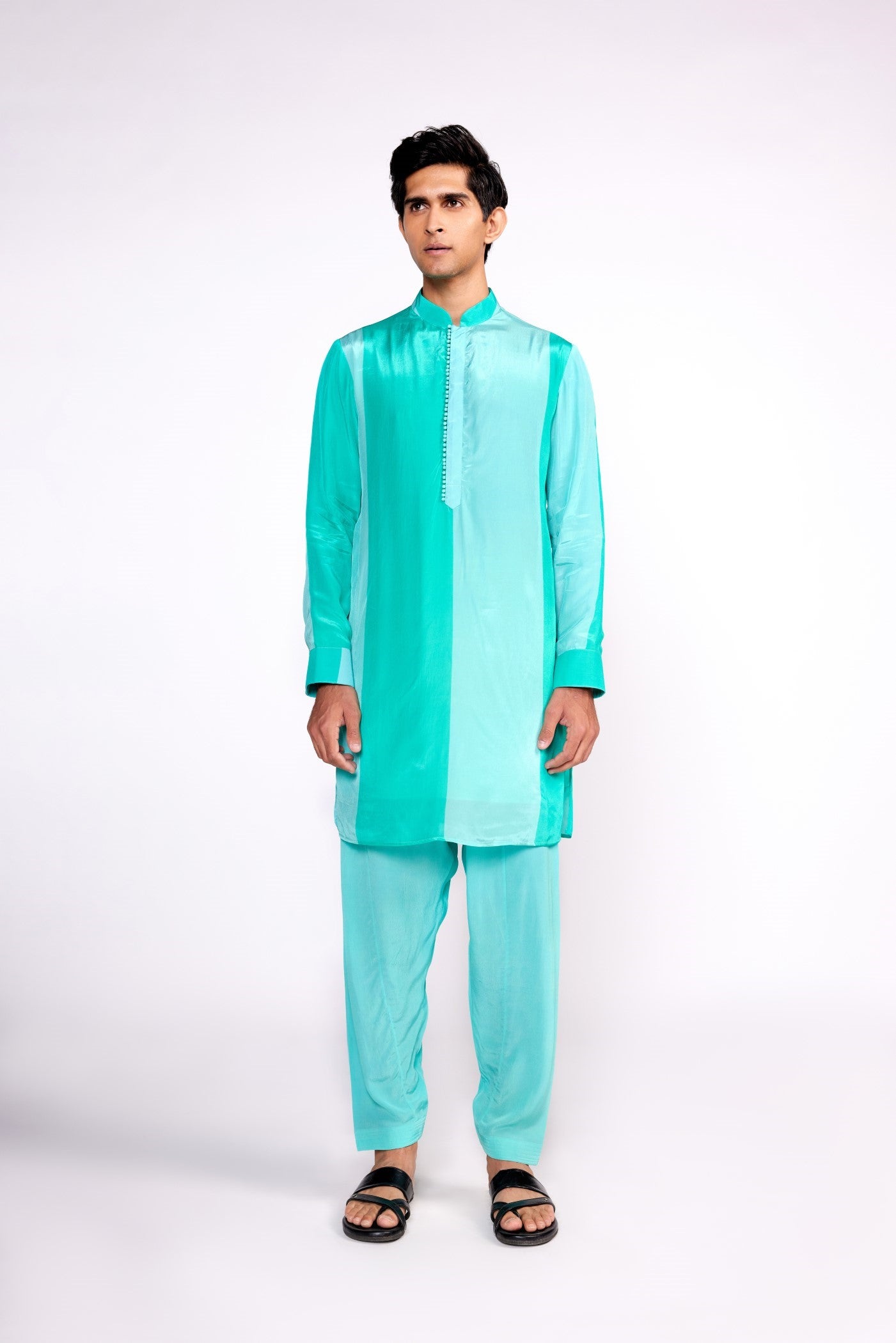 Aqua green color block kurta