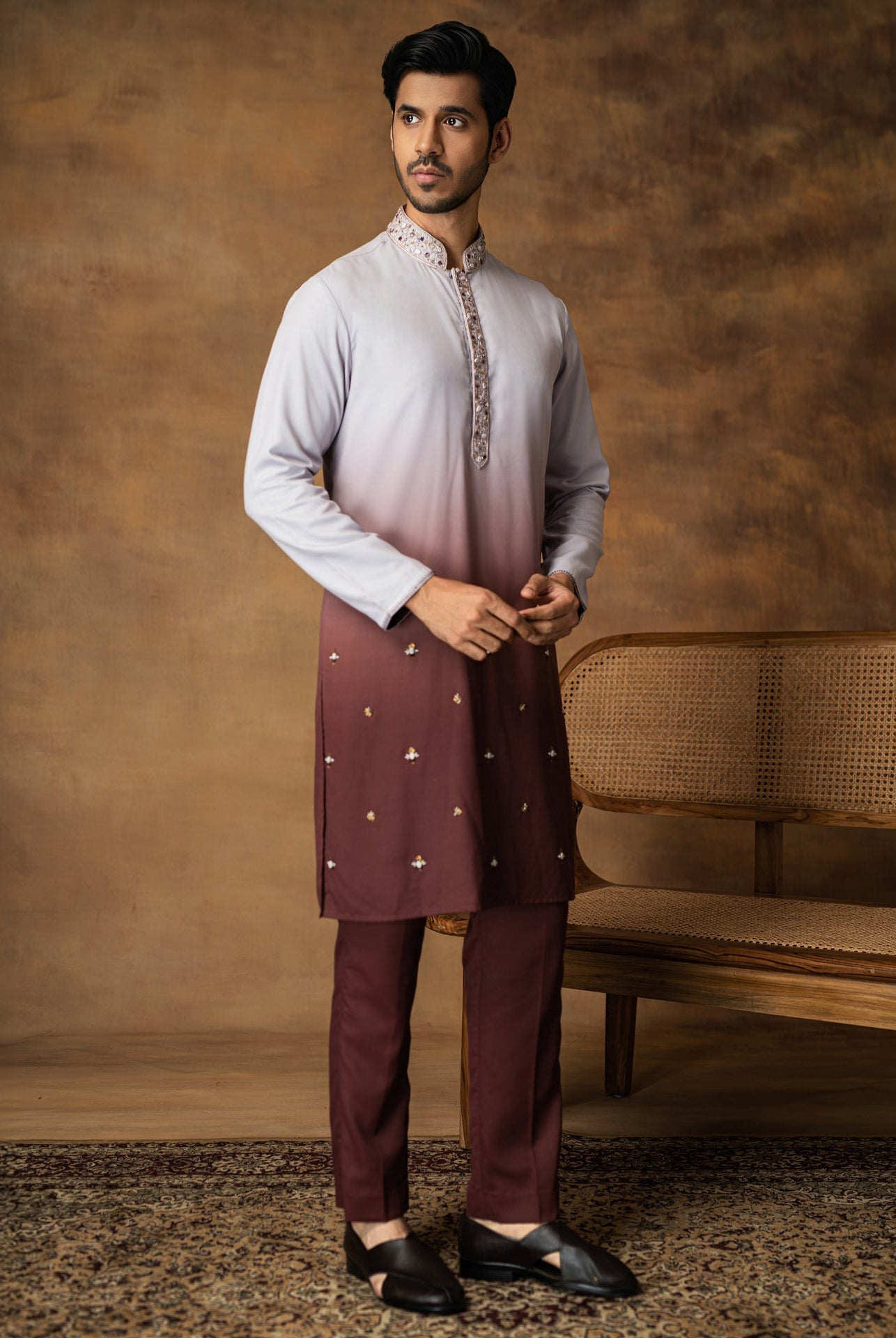 Grey Ombre Kurta Set For Men Front View