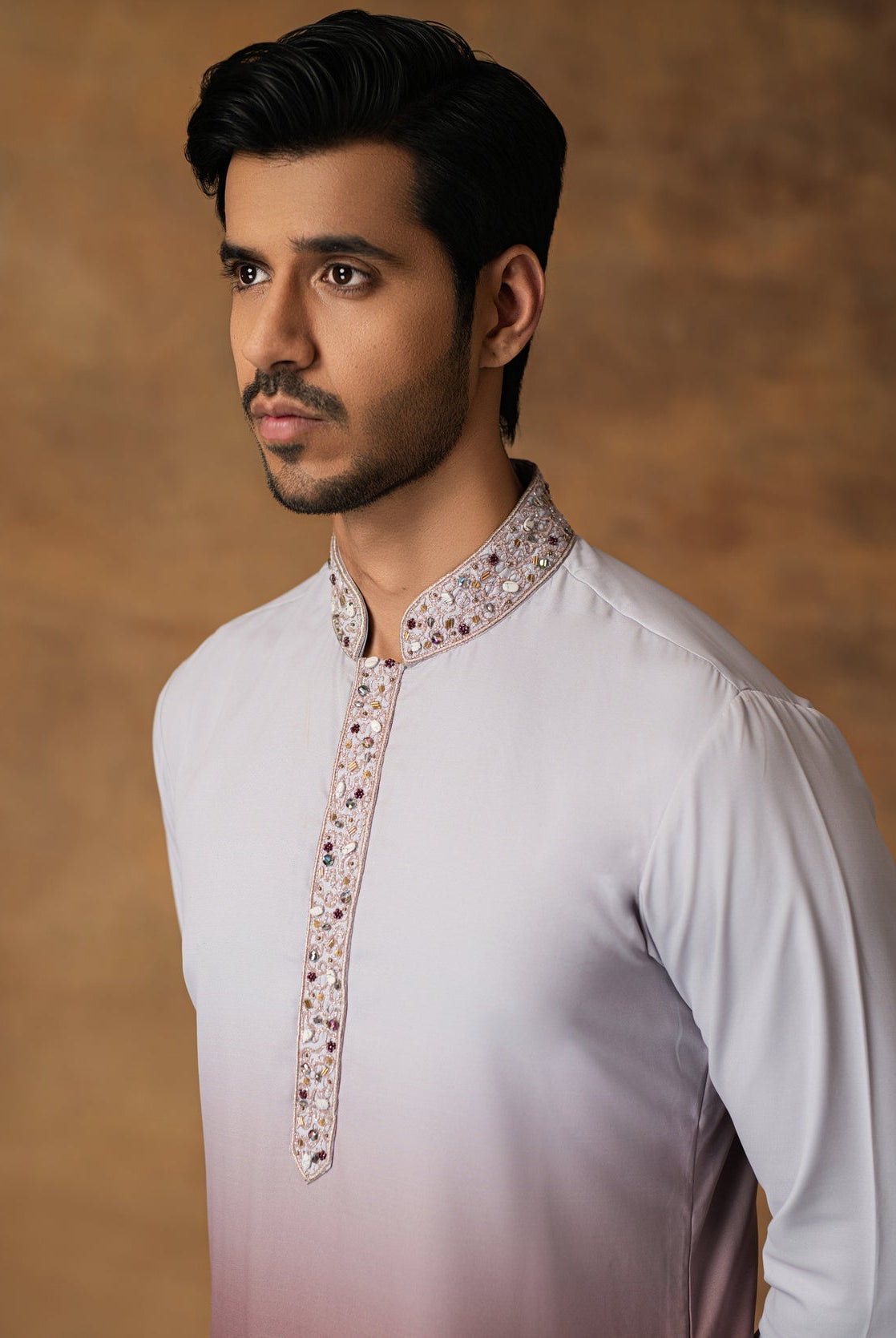 Grey Ombre Kurta Set For Men Side View