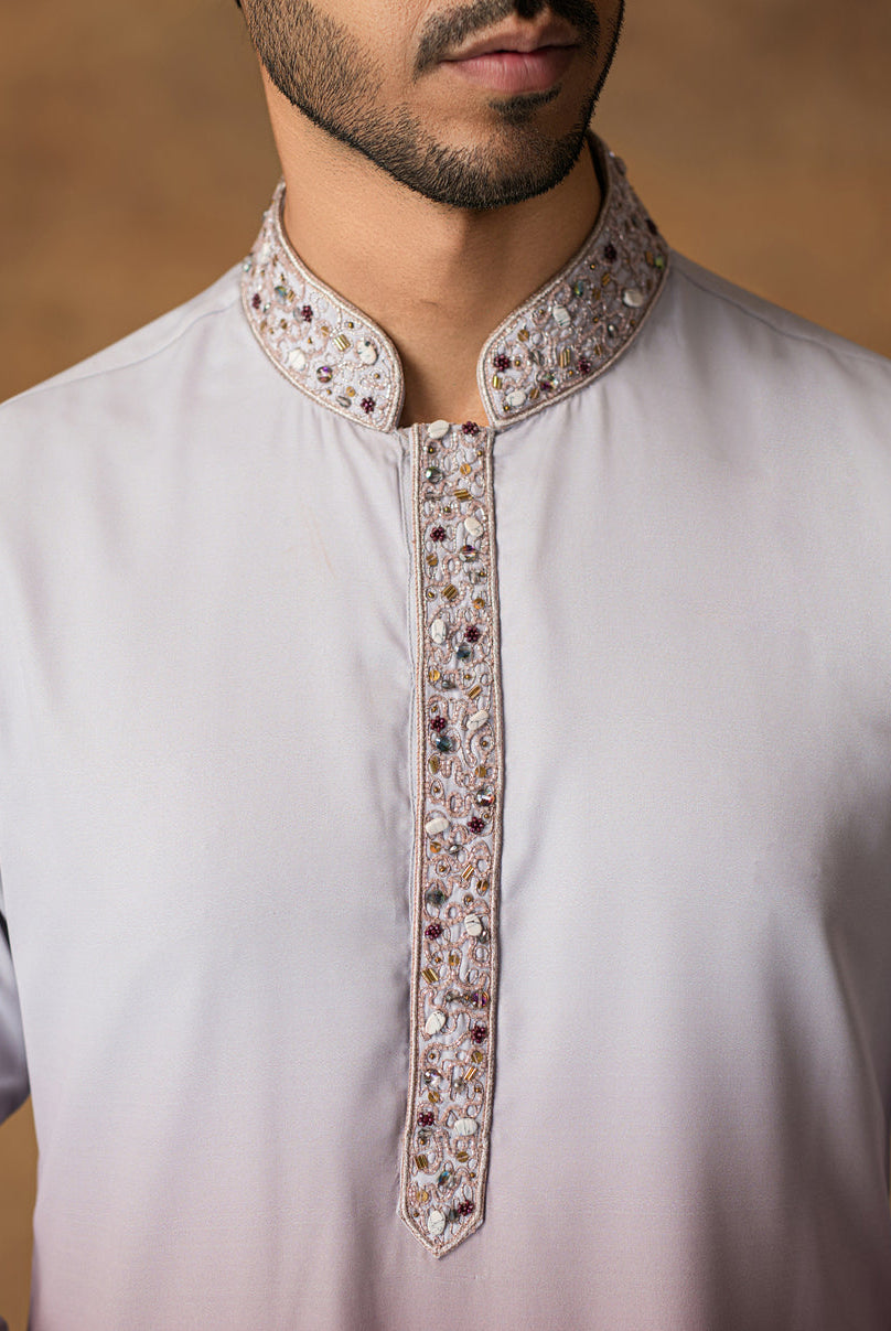 Grey Ombre Kurta Set For Men close View