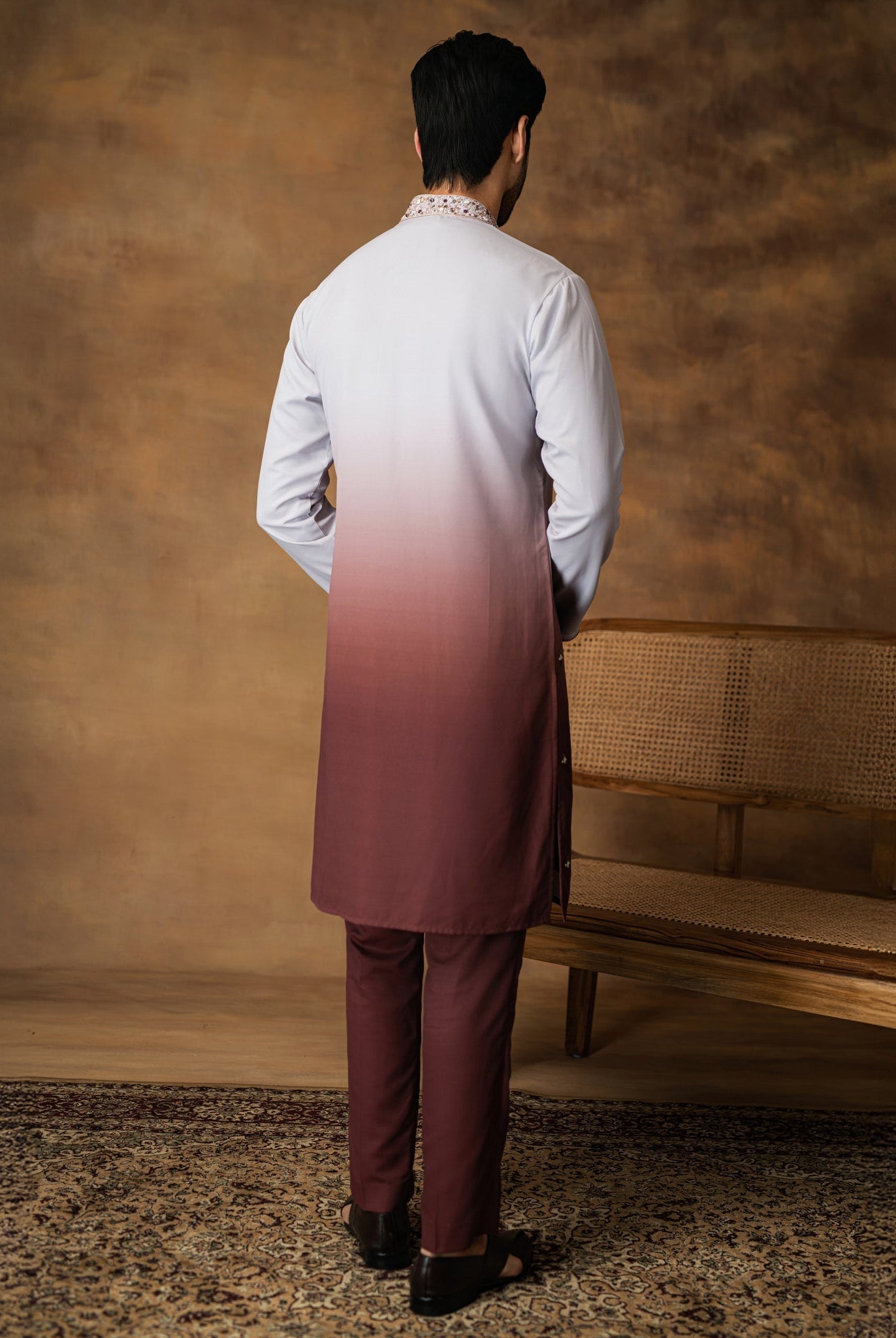 Grey Ombre Kurta Set For Men Back View