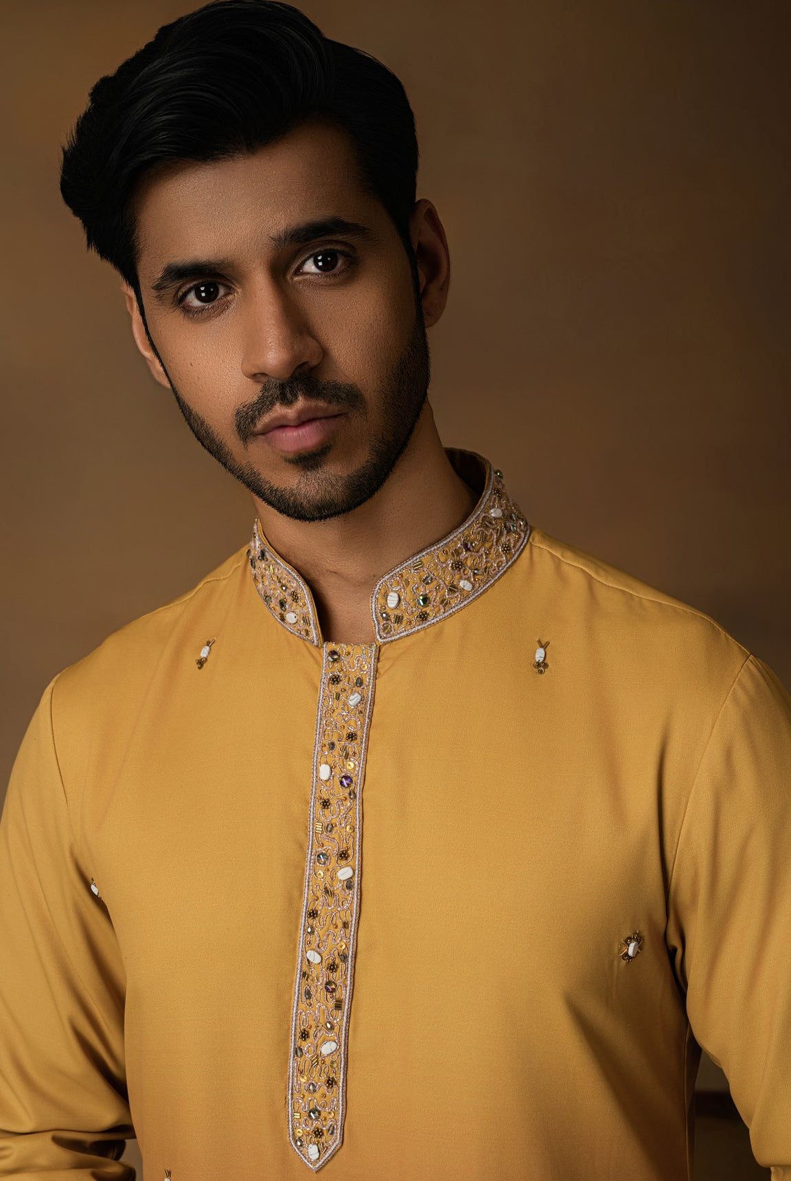 Yellow Ombre Kurta Set For Men Side View