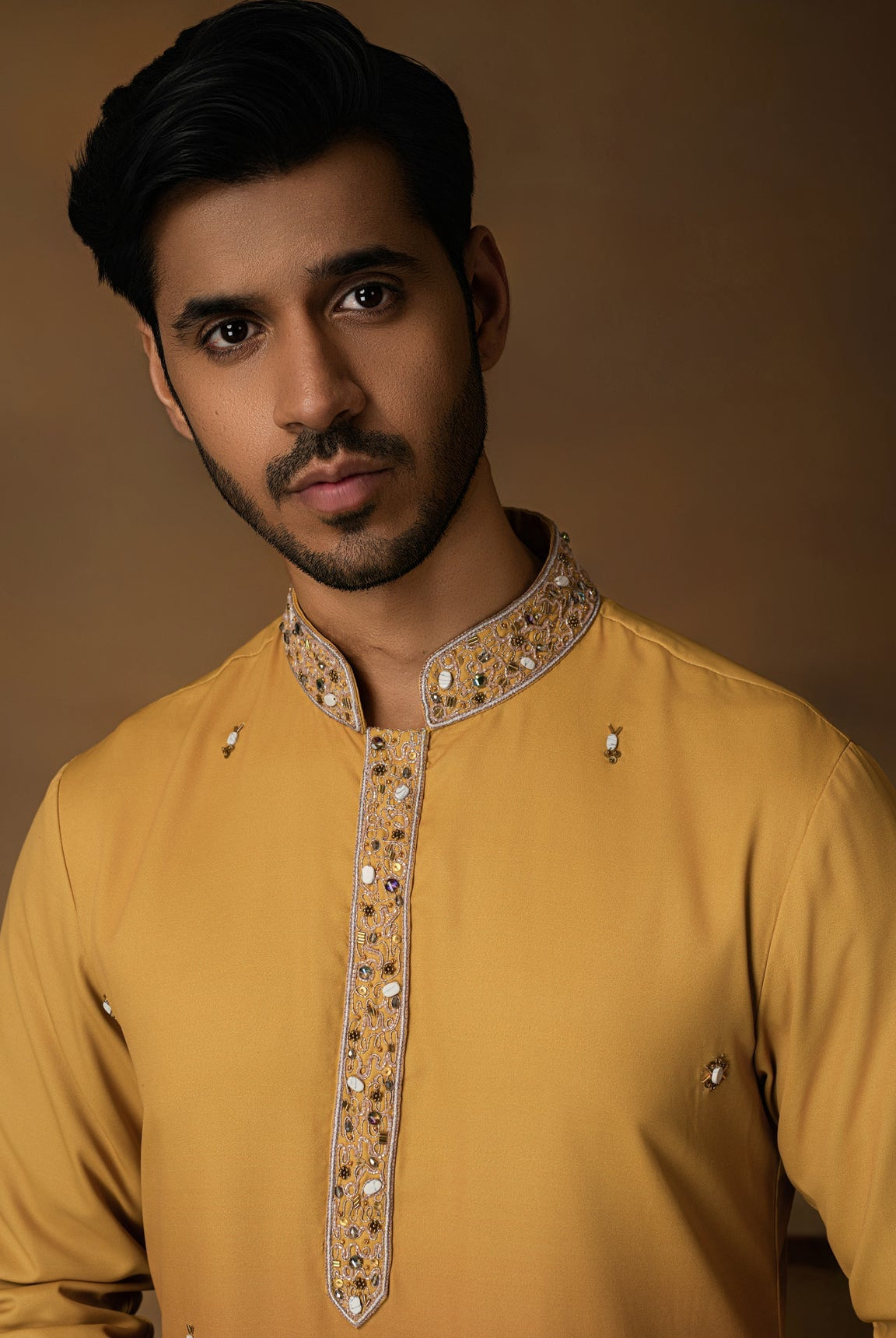 Yellow Ombre Kurta Set For Men Side View