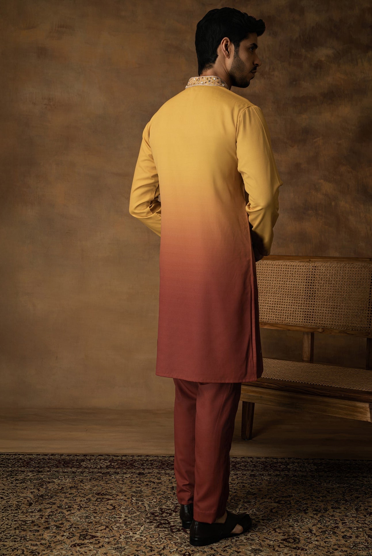 Yellow Ombre Kurta Set For Men Back View