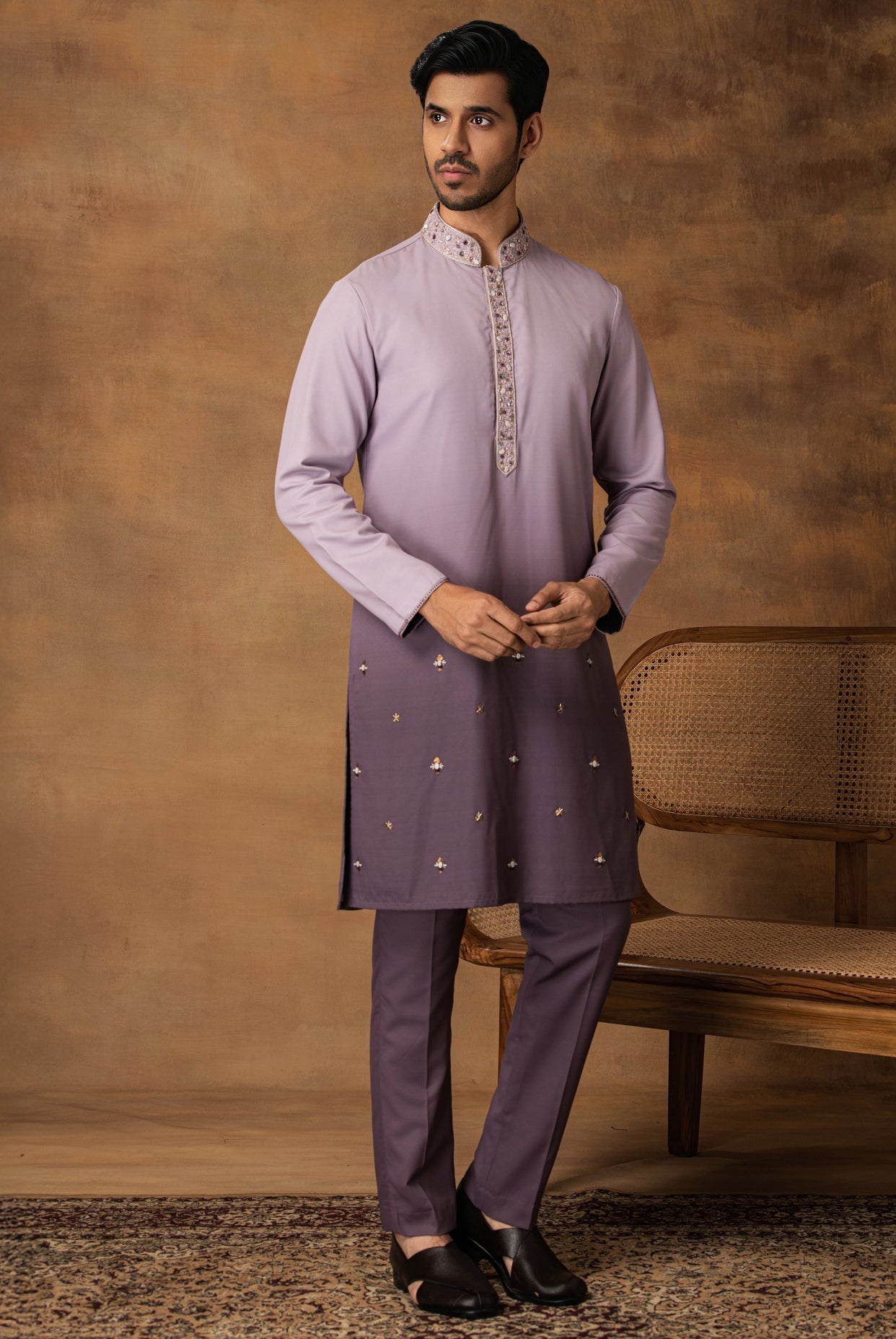 Lavander Ombre Kurta Set For Men Front View
