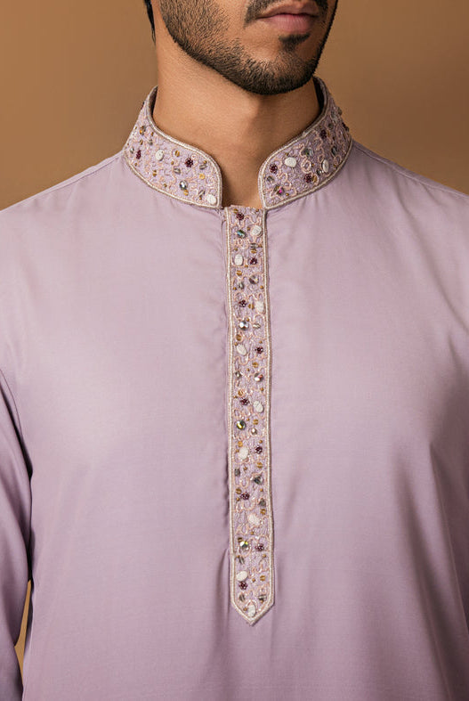 Lavander Ombre Kurta Set For Men Close View