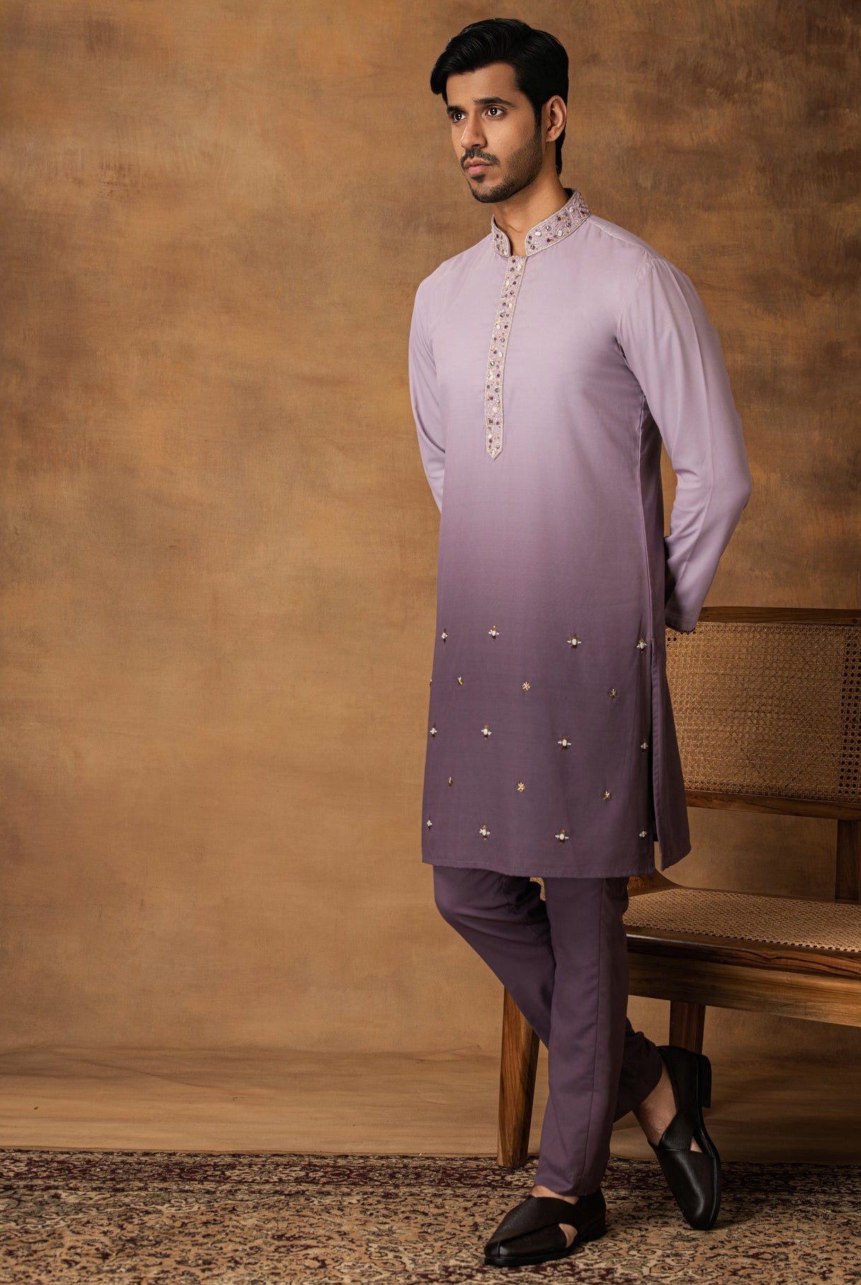 Lavander Ombre Kurta Set For Men Side View