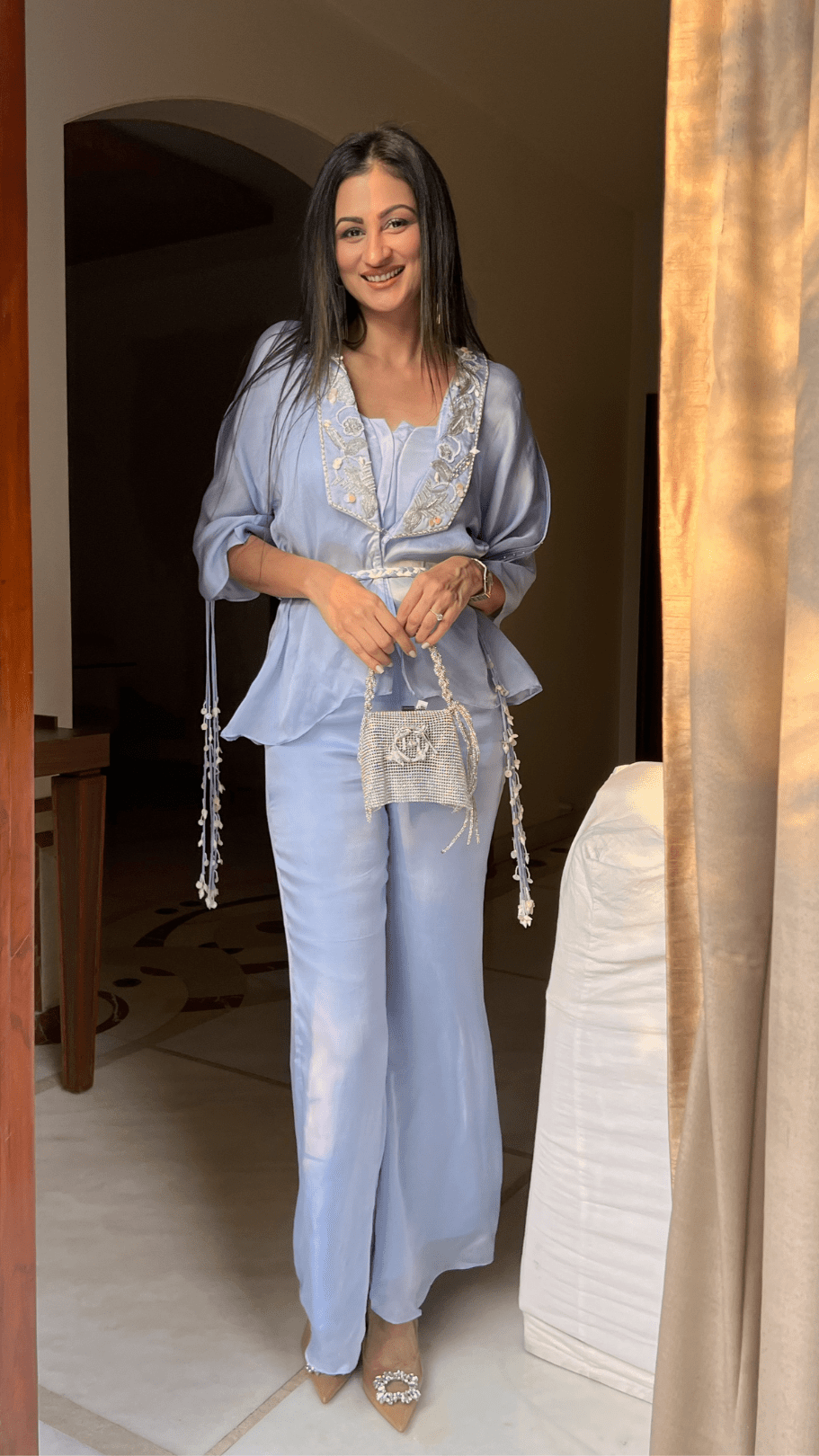 Sukhneett Wadhwa in Periwinkle embroidered Co-Ord set