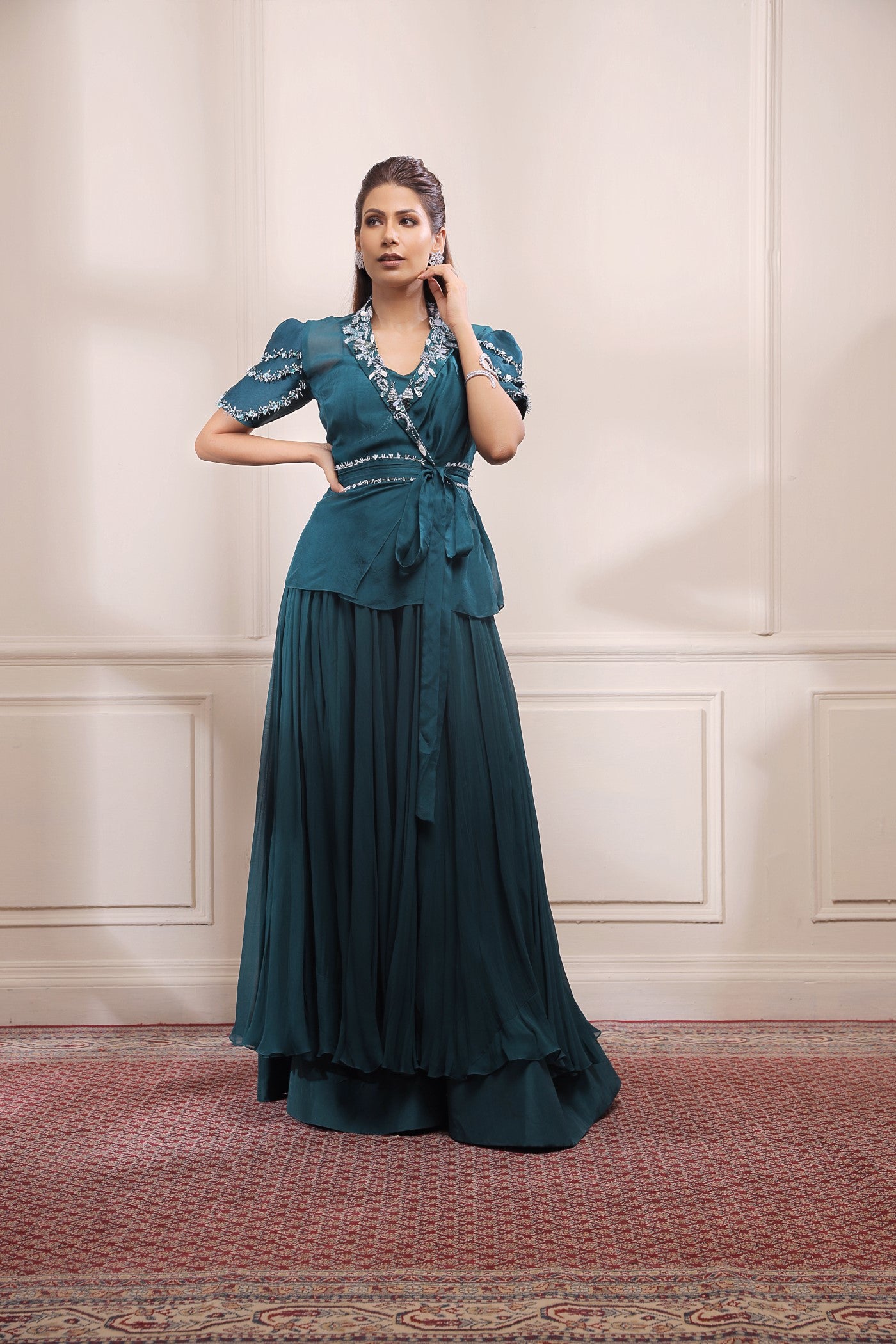 JADE GREEN EMBROIDERED SHARARA SET Isha Gupta Tayal JADE GREEN EMBROIDERED SHARARA SET Isha Gupta Tayal