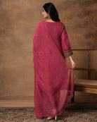 Rosa Pink Silk Embroidered Kurta Set with Organza Dupatta – Back View