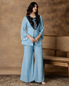 Jashn Powder Blue Printed Crepe Peplum Co-Ord Set – Left-Side View