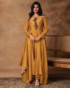 Ghazal Mustard Gold Chanderi Asymmetric Kurta Set – Front View