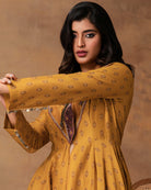 Ghazal Mustard Gold Chanderi Asymmetric Kurta Set – Crossed View