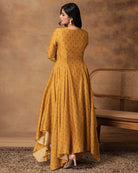 Ghazal Mustard Gold Chanderi Asymmetric Kurta Set – Back View