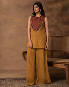 Taraab Mustard Gold Crepe Peplum Co-Ord Set – Front View