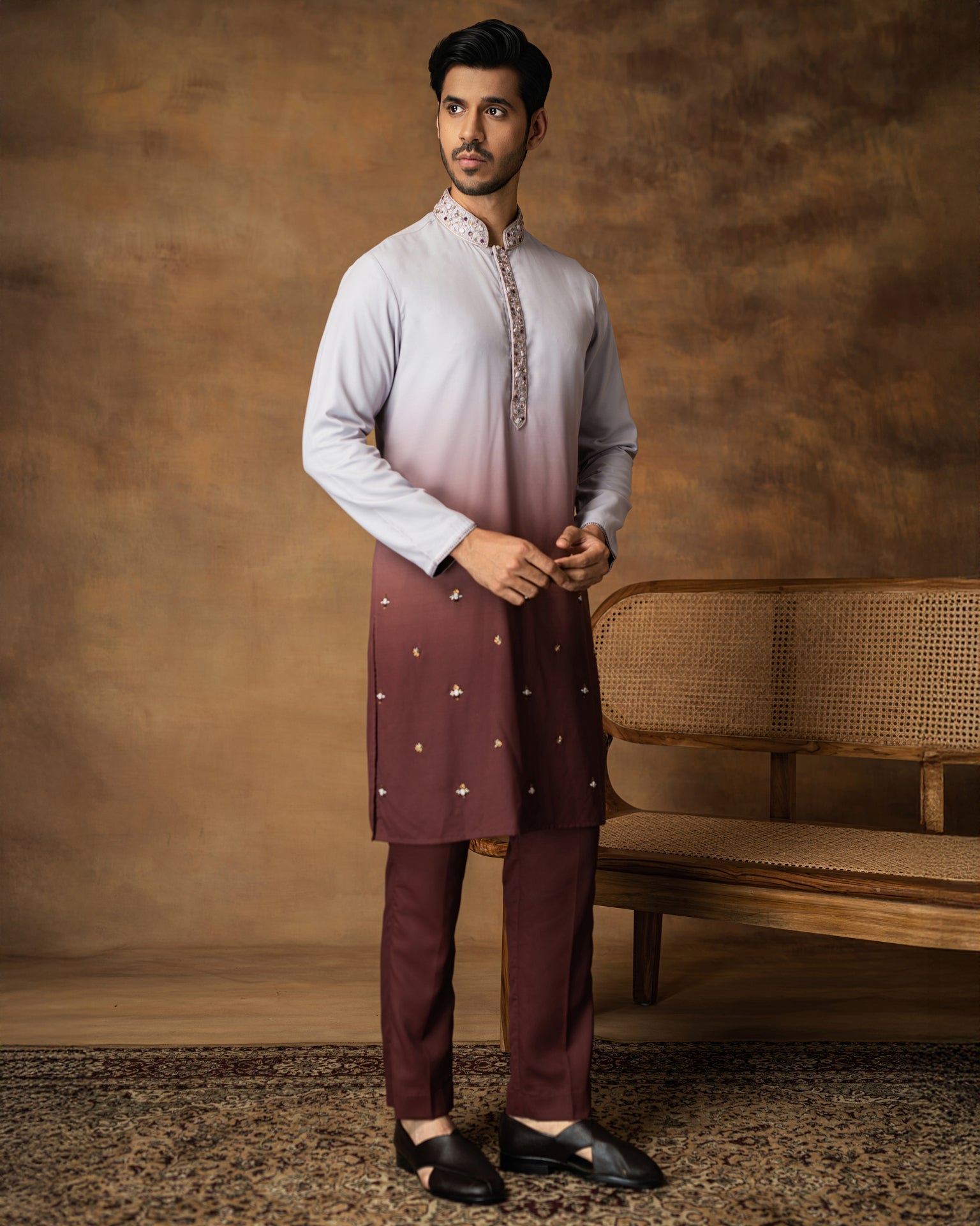 Grey Ombre Kurta Set For Men Front View