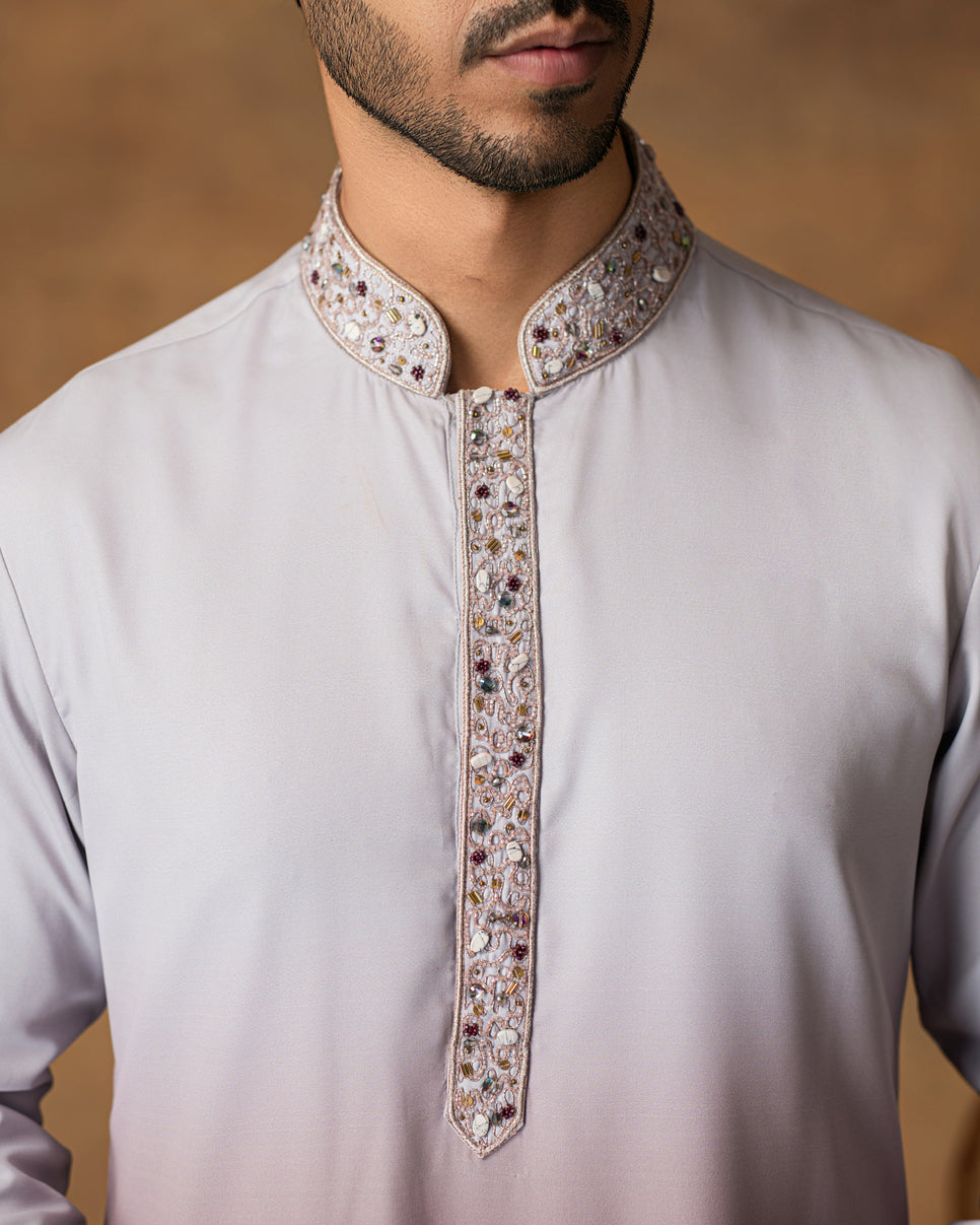 Grey Ombre Kurta Set For Men close View