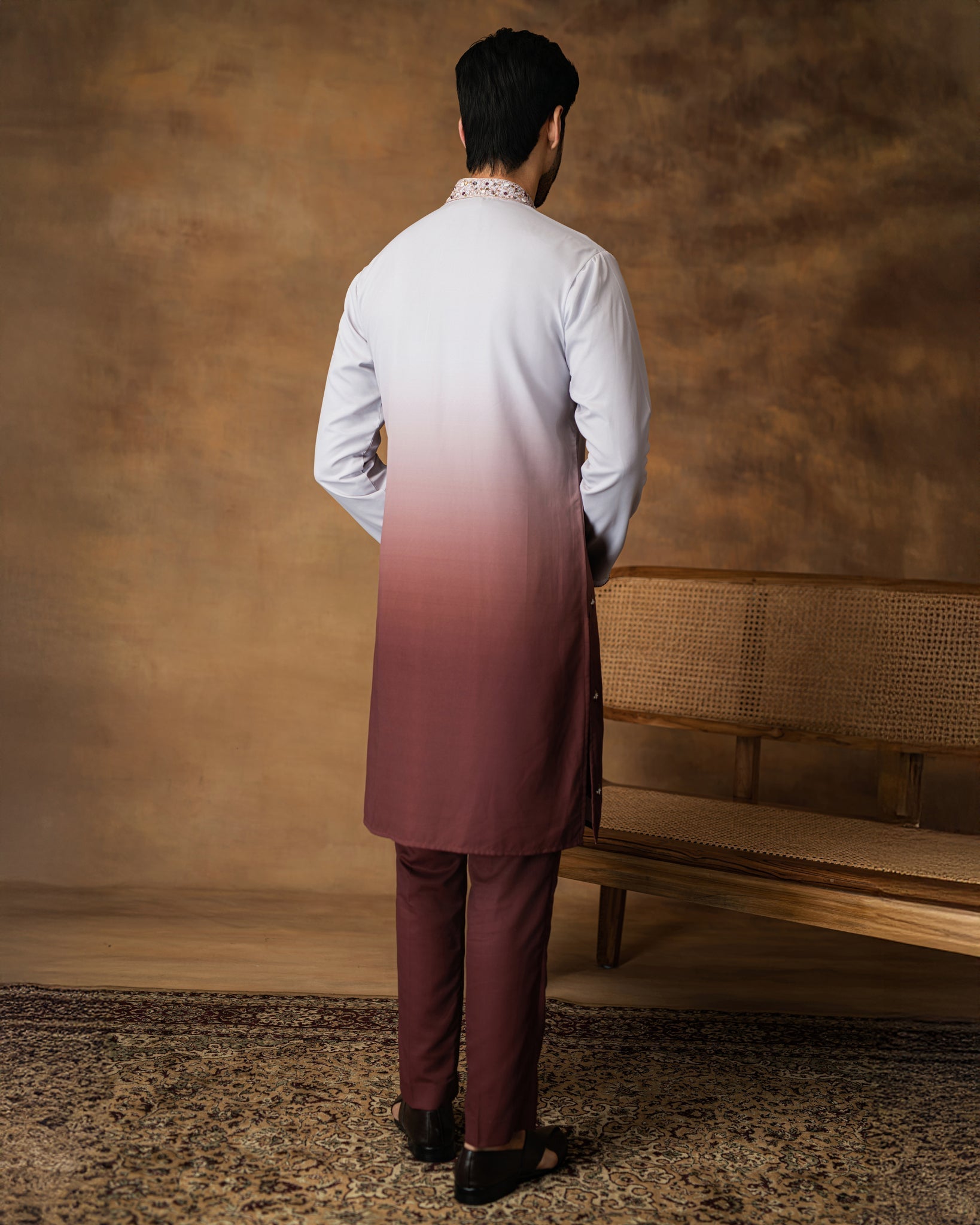 Grey Ombre Kurta Set For Men Back View