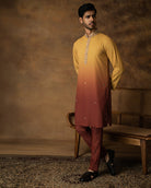 Yellow Ombre Kurta Set For Men Close View