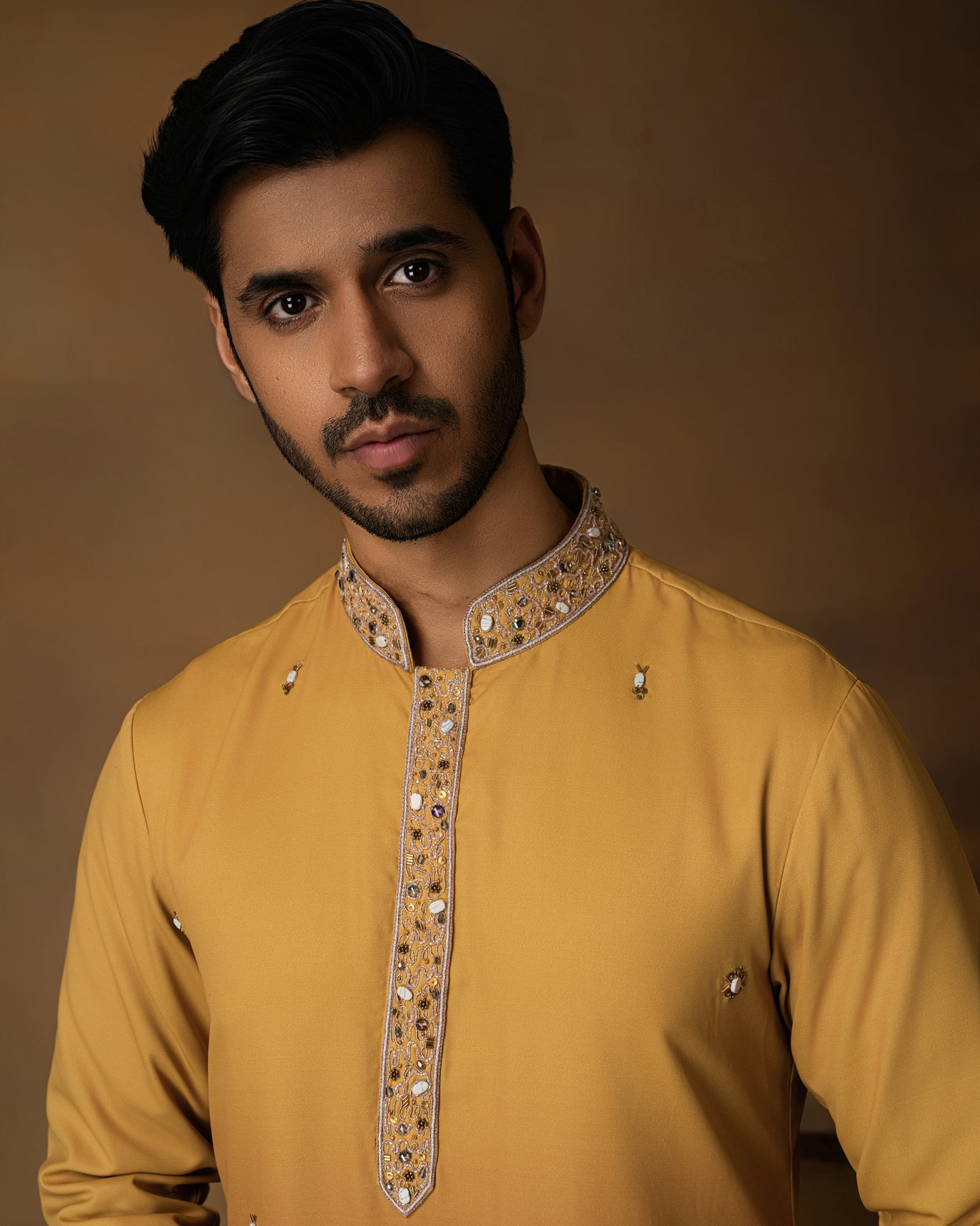 Yellow Ombre Kurta Set For Men Side View