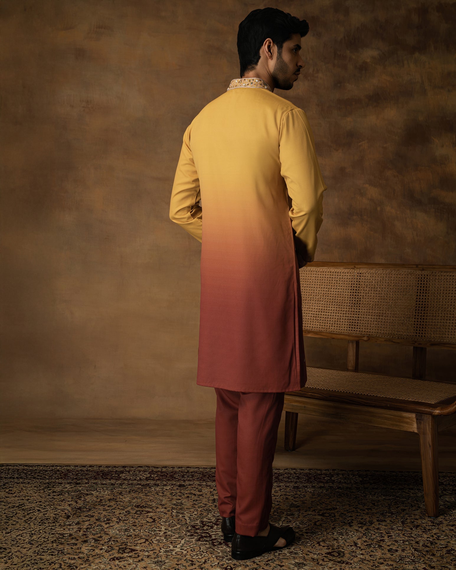 Yellow Ombre Kurta Set For Men Back View