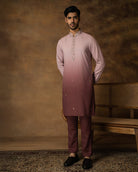 Salmon Pink Ombre Kurta Set For Men Side View