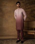 Salmon Pink Ombre Kurta Set For Men Side View