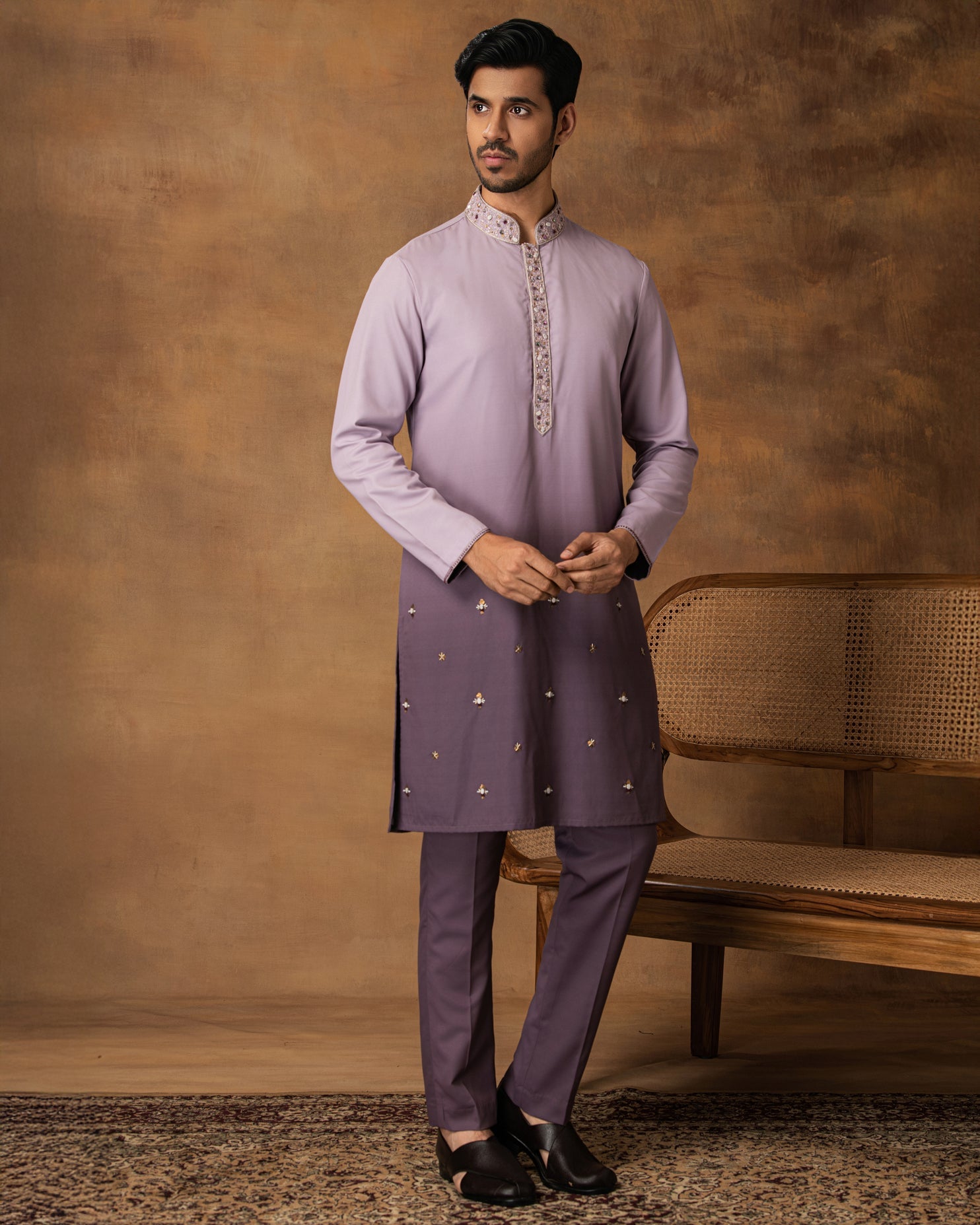 Lavander Ombre Kurta Set For Men Front View