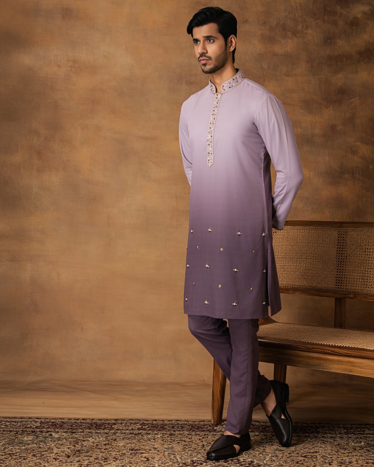 Lavander Ombre Kurta Set For Men Side View