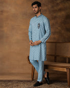 Powder Blue Booti Print Kurta Set For Men Side View