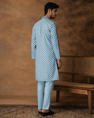 Powder Blue Booti Print Kurta Set For Men Back View