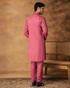 Onion Pink Booti Print Kurta Set For Men Back View