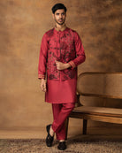 Onion Pink Floral printed Nehru Jacket Set Front View