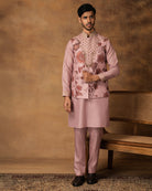 Pastel Pink Floral printed Nehru Jacket Set Front View