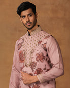 Pastel Pink Floral printed Nehru Jacket Set Close View