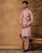 Pastel Pink Floral printed Nehru Jacket Set Side left View