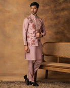 Pastel Pink Floral printed Nehru Jacket Set Side right View